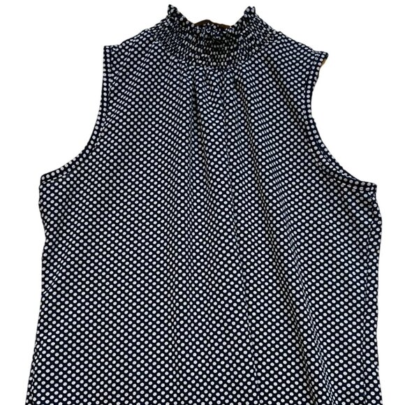 Ny Invasion Women's Smock Neck Top Sleeveless Size M Navy Blue White Polka Dot - Picture 1 of 7